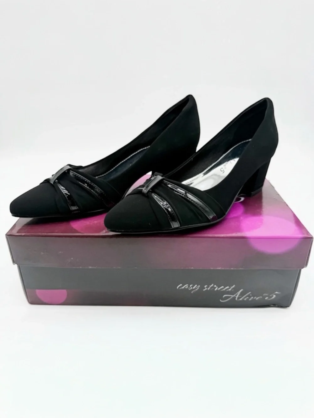 Easy Street Millie Block Heel Dress Pumps Lamy Patent Black 7.5 Narrow NEW